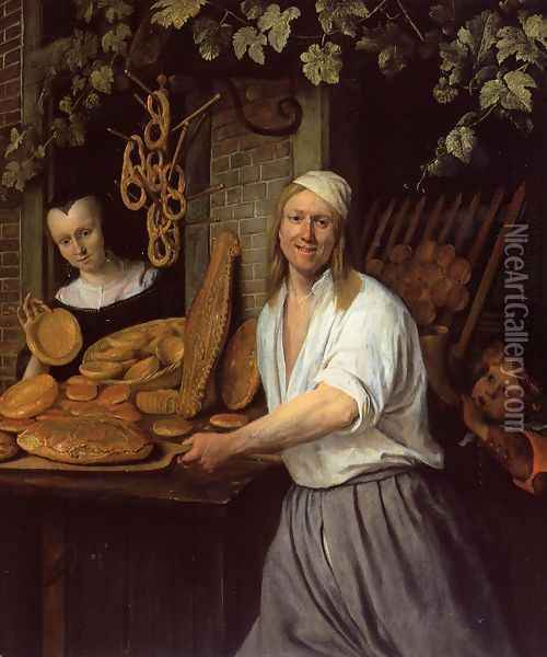 The Leiden Baner Arend Oosterwaert and His Wife Catharina Keyzerswaert Oil Painting - Jan Steen