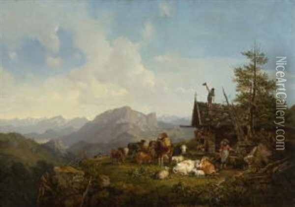 Hochalm In Oberbayern Oil Painting - Heinrich Buerkel