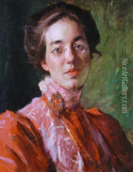 Portrait Of Elizabeth Fisher Oil Painting - William Merritt Chase
