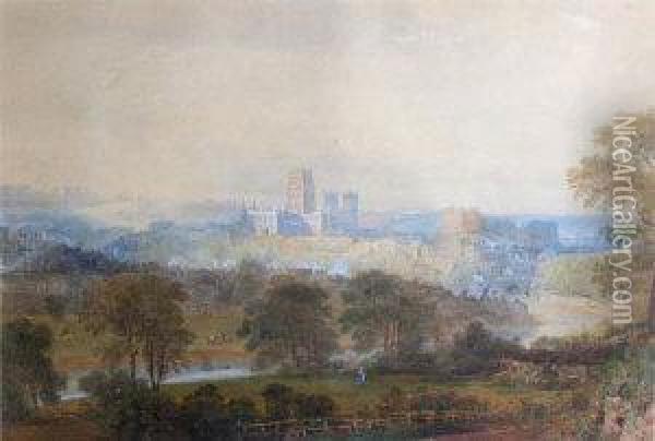 An Extensive View Of Durham City Viewed From Outlying Fields Oil Painting - Edward Hastings