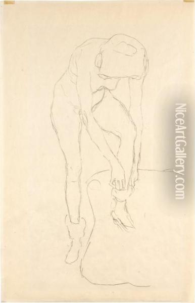 Madchen Beimstrumpfe Anziehen Oil Painting - Gustav Klimt