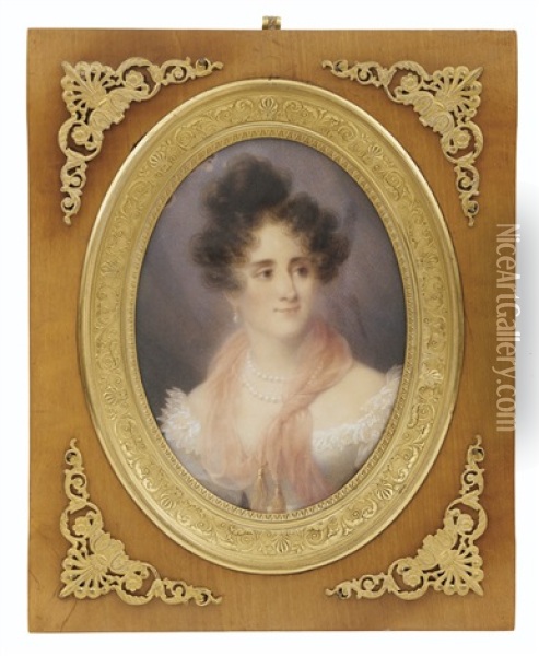 Portrait De Alexandrine-sophie-laure Roy, Marquise De Talhouet (1799-1854) Oil Painting - Jean-Baptiste Isabey