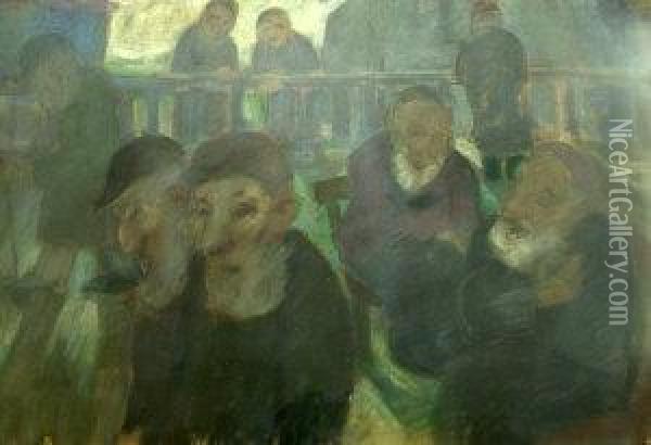 Group Of Figures By A Fence Oil Painting - Joseph Budko