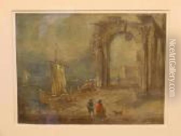 Ruins By A Harbor Oil Painting - Francesco Guardi