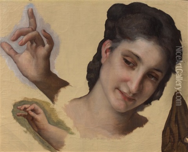 Etude De Visage De Femme Et De Mains Oil Painting - William-Adolphe Bouguereau