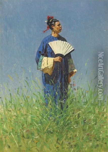 A Chinese Woman Oil Painting - Vasili Petrovich Vereshchagin