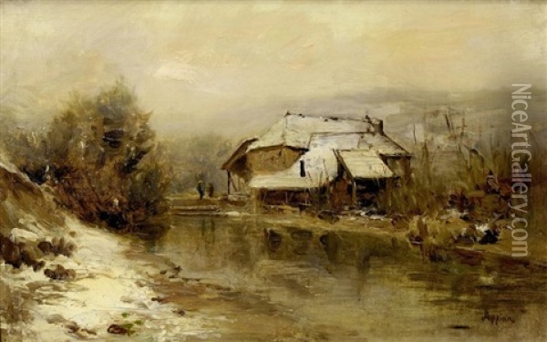 Ferme Sous La Neige Oil Painting - Adolphe Appian
