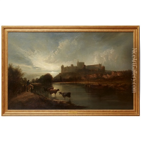 Windsor Castle By Moonlight Oil Painting - Edward Charles Williams