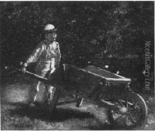 Boy With Wheelbarrow Oil Painting - Gilbert Gaul