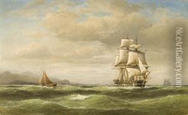 Wybrzeze Z Zaglowcami Oil Painting - Franz Johann (Wilhelm) Hunten
