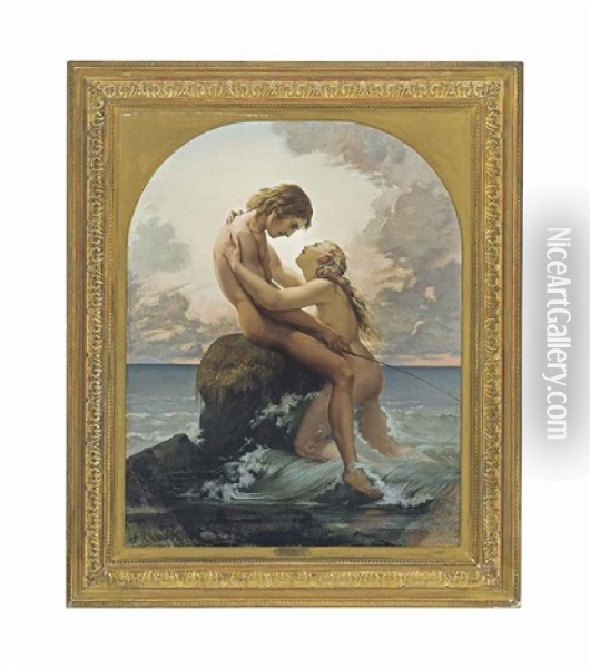 Le Pecheur Et La Nymphe Oil Painting - Henri Lehmann