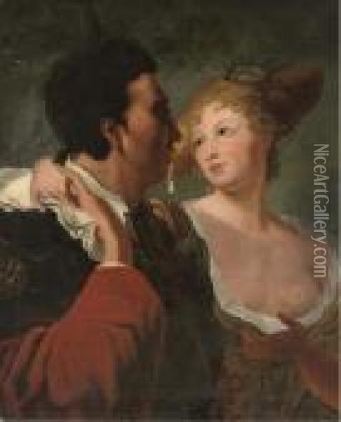A Pilgrim To Santiago De Compostela Speaking To A Girl In Ahat Oil Painting - Peter Paul Rubens
