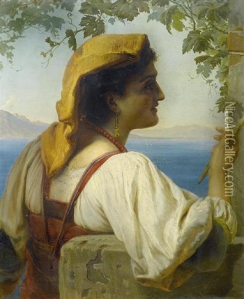 Neapolitanerin Vor Der Bucht Von Neapel Oil Painting - Elisabeth Anna Maria Jerichau-Baumann