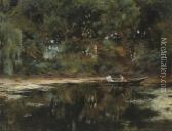 Rowing On The Lily Pond Oil Painting - Carl Christian E. Carlsen
