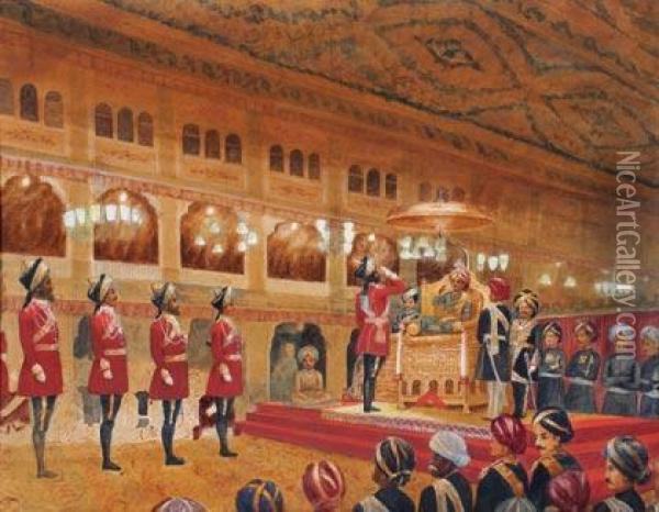 Coronation Of Krishnaraja Wodeyar Iii At Themysore Durbar Oil Painting - Raja Ravi Varma