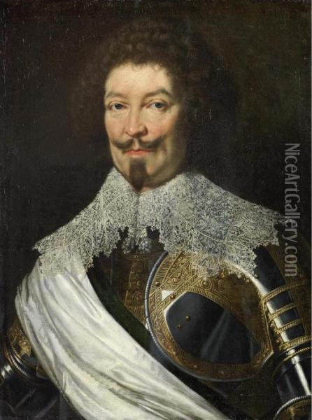 Portrait Of Charles De Lorraine,
 Duc De Guise, Bust-length, In Armour And A White Lace Collar Oil Painting - Justus Sustermans