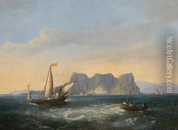 Mediterranean Xebecs In The Straits Oil Painting - William Garthwaite