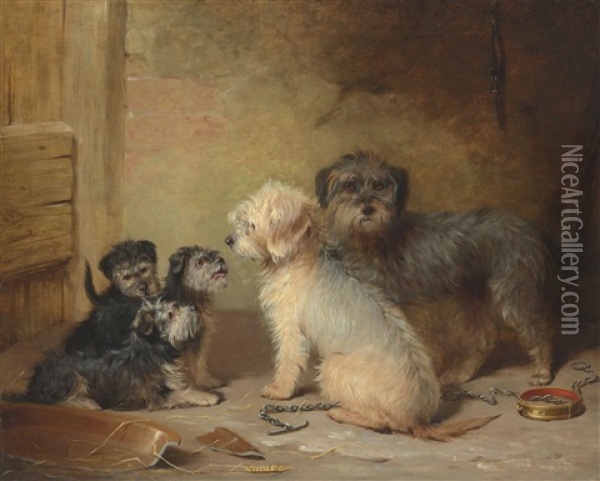 The Dandie Dinmont Family Oil Painting - Henry Calvert