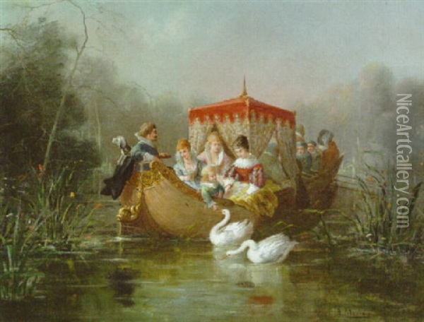 Boating Party Oil Painting - Adolph Ferdinand Moreau