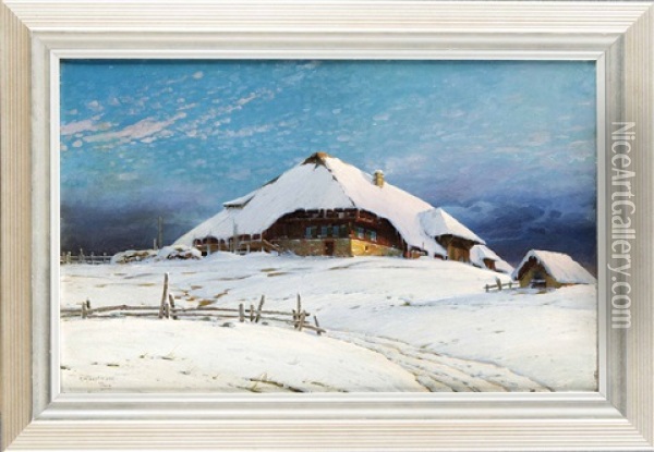 Schwarzwald-bauernhof In Winterlandschaft Oil Painting - Karl Hauptmann