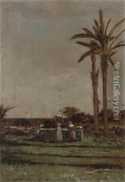 Collecting Water At The Oasis Oil Painting - Francois-Louis-David Bocion