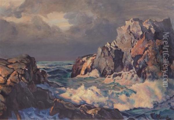 Rocky Coastal Inlet Oil Painting - Frederick Judd Waugh