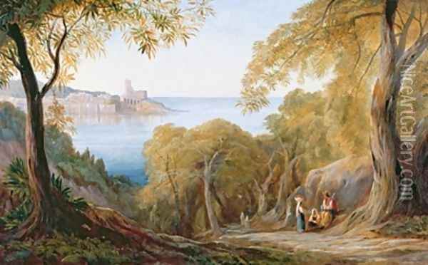 Landscape with View of Lerici Oil Painting - Edward Lear