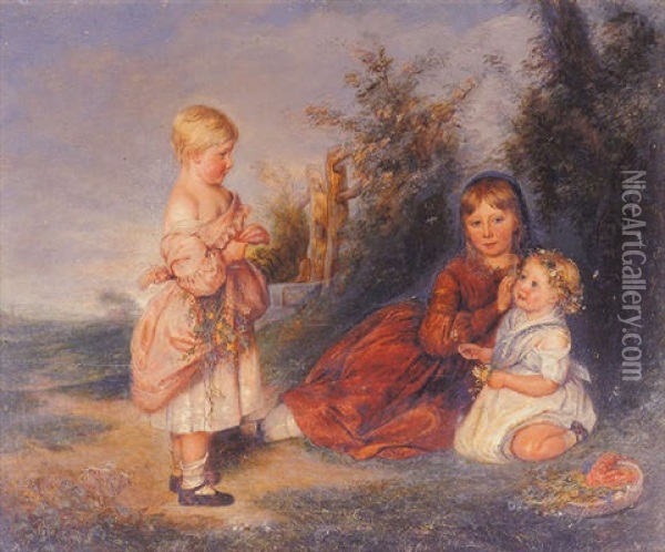 A Portrait Of Margaret, May And Emily Atkinson, Later Mrs. Masters, Mrs. C.h. Cope And Mrs. Sheed Oil Painting - Charles West Cope