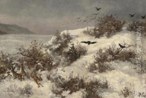 Winter Landscape With Hares Oil Painting - Alexei Kondratyevich Savrasov