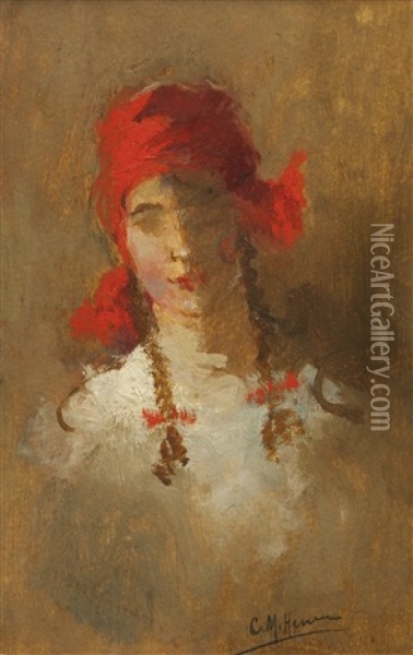 Joven Con Panuelo Rojo Oil Painting - Carlos Maria Herrera