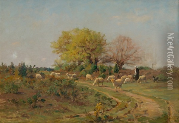 Landschaft Mit Hirtin Und Schafherde Oil Painting - Armand Beauvais