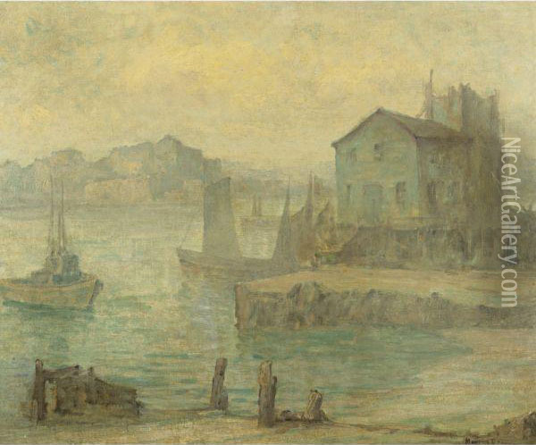 Boats In A Harbor Oil Painting - Maurice Braun
