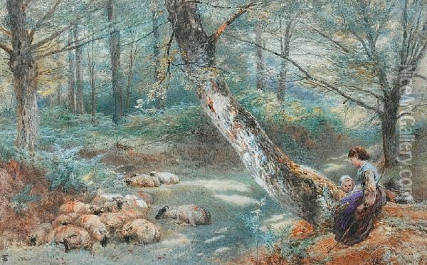 The Little Shepherds Oil Painting - Myles Birket Foster