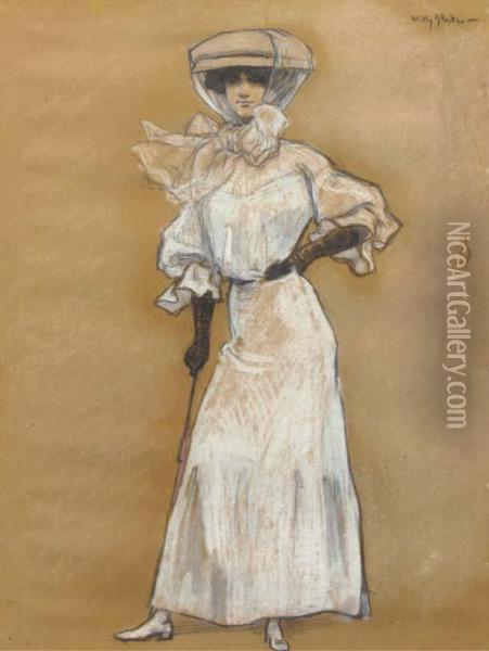 An Elegant Lady In White Oil Painting - Willy Sluyters