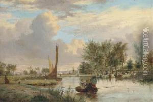 On The Yare Oil Painting - Alfred Stannard