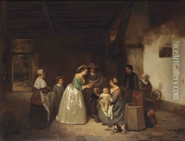 Paying A Visit To The Less Fortunate Oil Painting - Willem Linnig the Elder