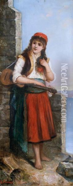 La Jeune Musicienne Devant La Mer Oil Painting - Egisto Ferroni