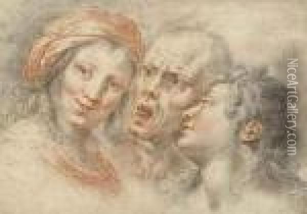 A Young Woman, A Shouting Man And Ayouth Oil Painting - Giulio Cesare Procaccini