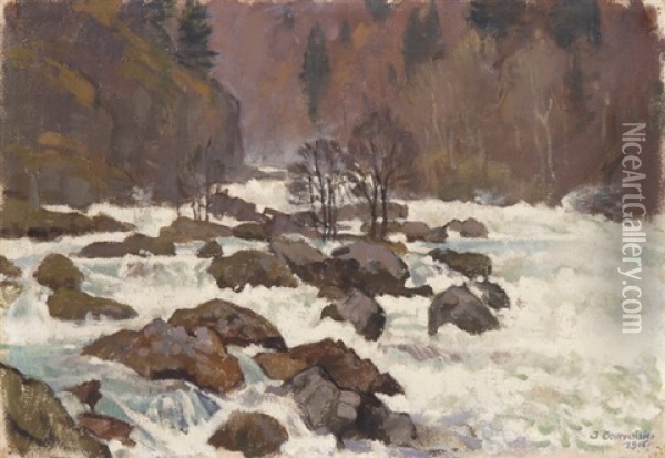 Flusslauf Oil Painting - Jules-Ami Courvoisier