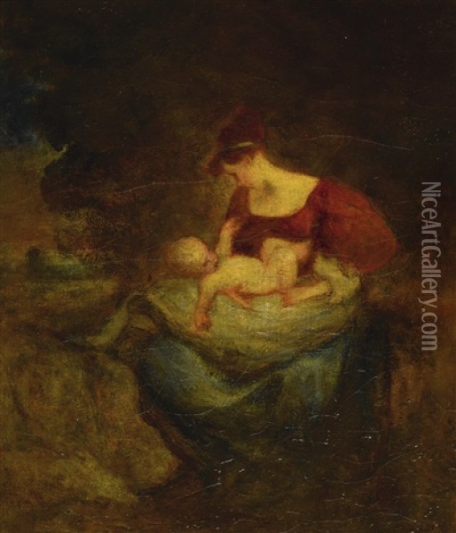 Mother And Child Oil Painting - Robert Loftin Newman