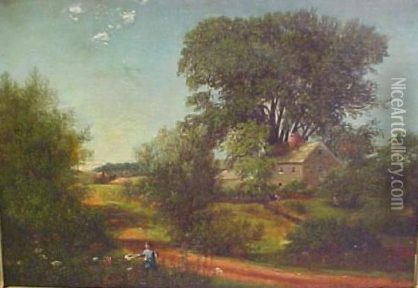 Andscape With Figure Of Boy And House Oil Painting - Nelson Augustus Moore