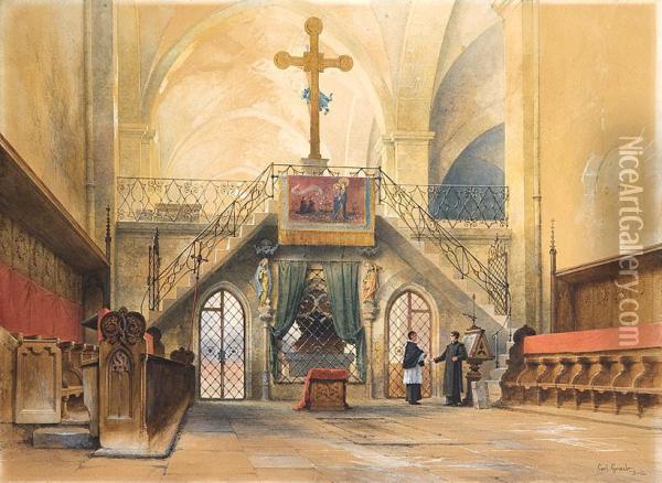 50 Gotisches Kircheninneres Mit Lettner Oil Painting - Carl Georg Anton Graeb