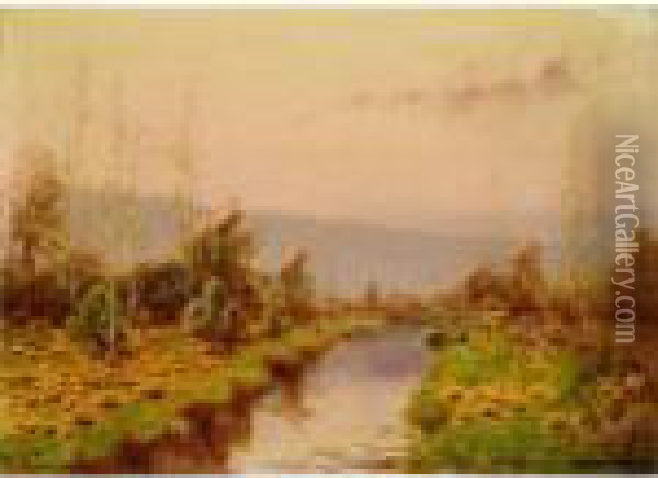 River Landscape Oil Painting - Serkis Diranian