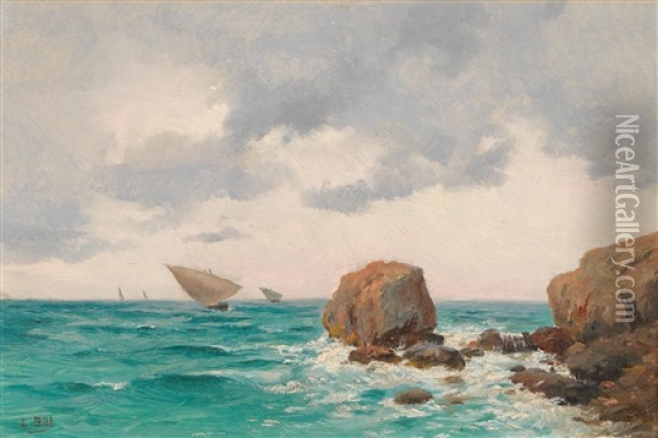 By A Rocky Coast In Southern France Oil Painting - Louis-Lina Bill
