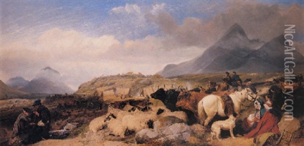 Sheep Gathering In Glen Sligachan Oil Painting - Richard Ansdell
