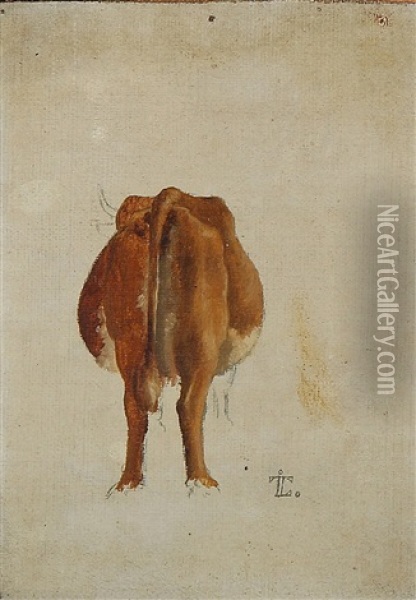 A Study Of A Cow Seen From Behind Oil Painting - Johan Thomas Lundbye