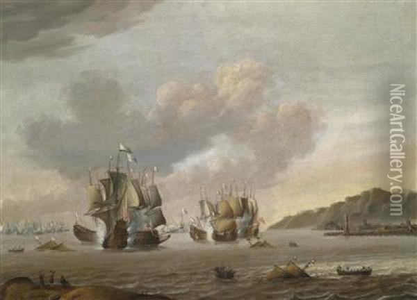 Naval Battle At Leghorn Oil Painting - Pieter Jansz. Coopse