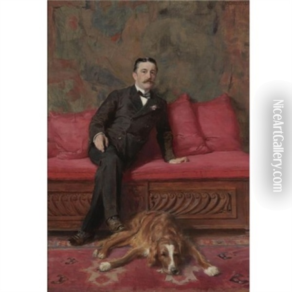 Portrait Of A Man And Dog Oil Painting - Ignaz Marcel Gaugengigl