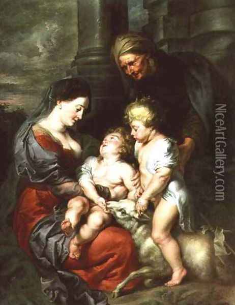 Madonna and Child with St Elizabeth and the Infant St John the Baptist Oil Painting - Jan van den Hoecke