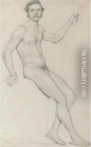 Study Of A Male Nude; With Additional Sketch On The Reverse Oil Painting - Friedrich Christoph Nilson